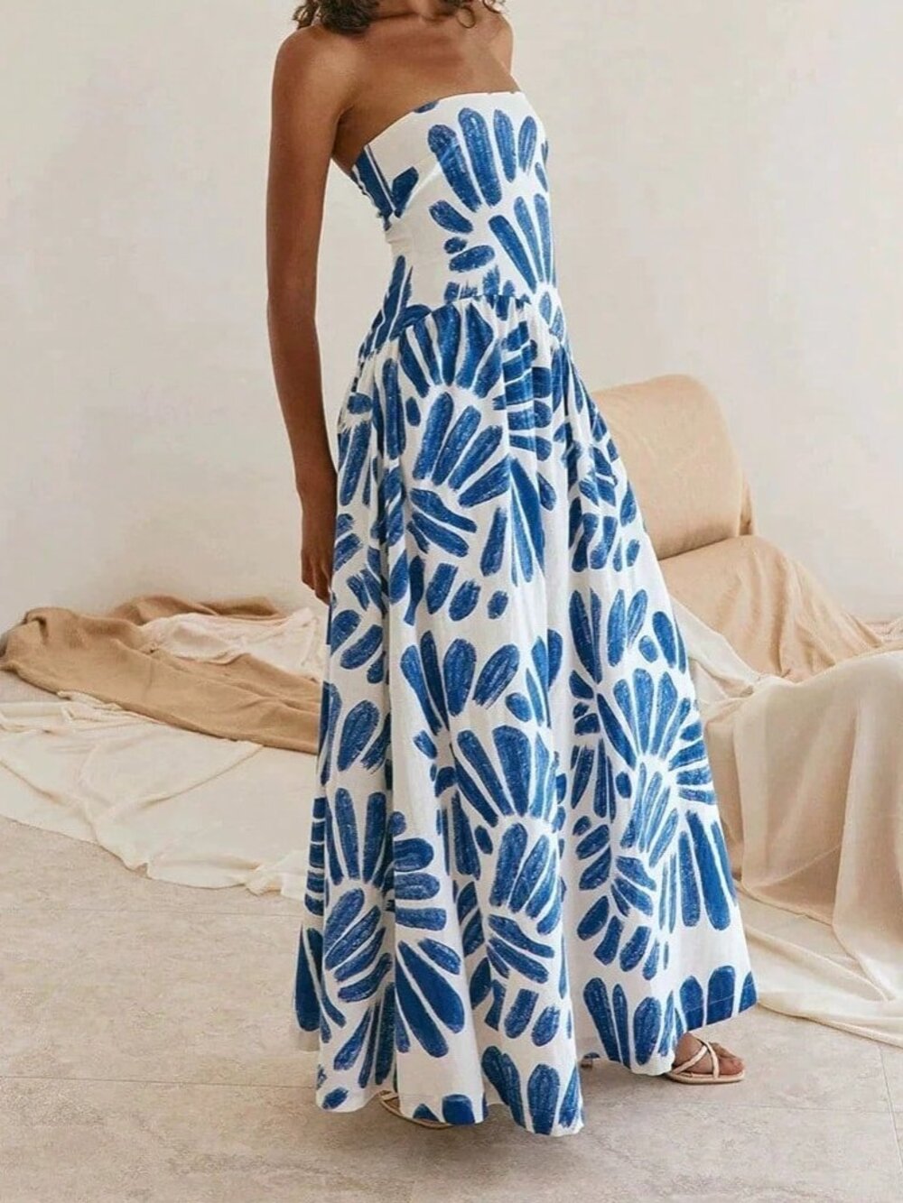 Blue Casual Women's A-Line Abstract Print Maxi Sundress - Picture 2 of 4
